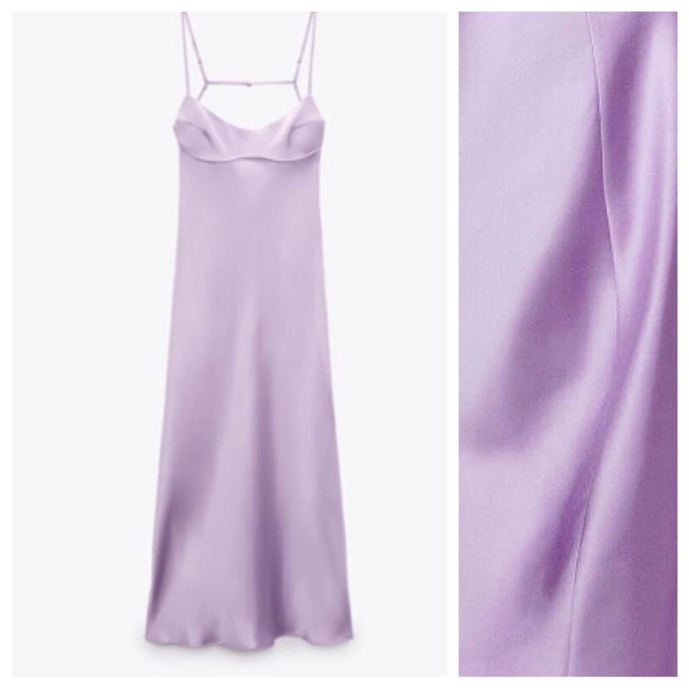 NWT. Zara Lilac Satin Effect Midi Dress. Size L. - Picture 6 of 9